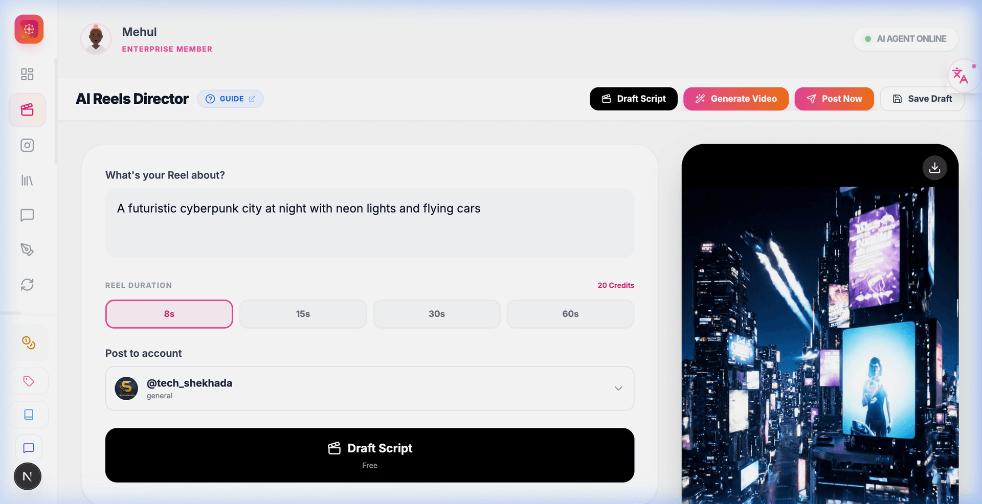 AI Reels Director Interface